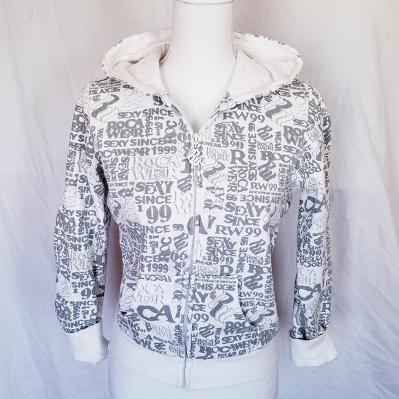 Rocawear White & Grey Printed Zip Up Hoodie - Picture 7 of 8